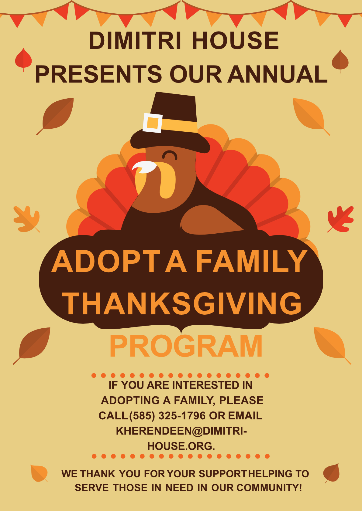 Be a part of the next successful Dimitri House Thanksgiving "Adopt A